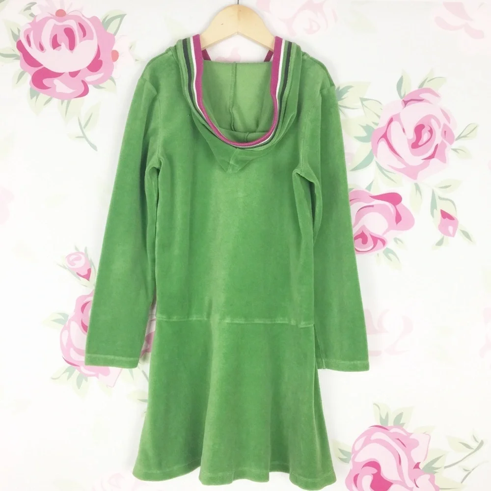 Gymboree Green Velour Hood Heart Tunic Dress 9